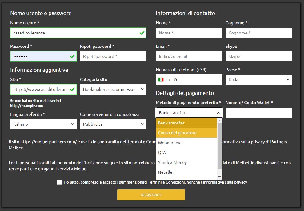 Il formulario di iscrizione